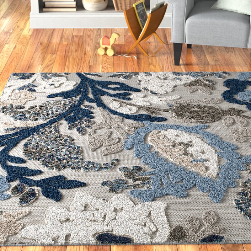 Turkish outlet machine made Floreat Power Loom Blue/White Rug from wayfair